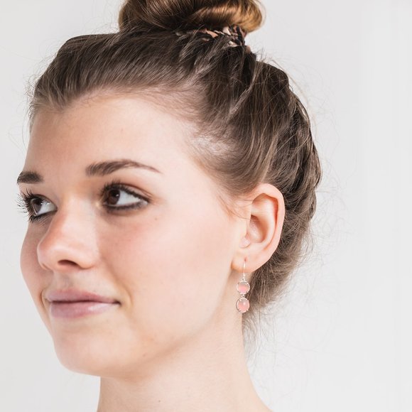 Recycled Antique Pink Depression Glass Sterling Silver Double Take Earrings - Picture 5 of 5